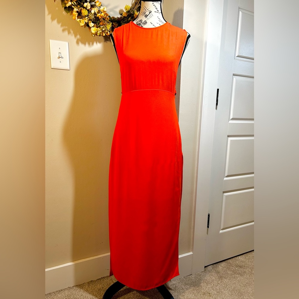 ALC High Side Slit  Sleeveless Midi  Sheath Dress in Vibrant Orange  Sz 4 - Picture 13 of 13